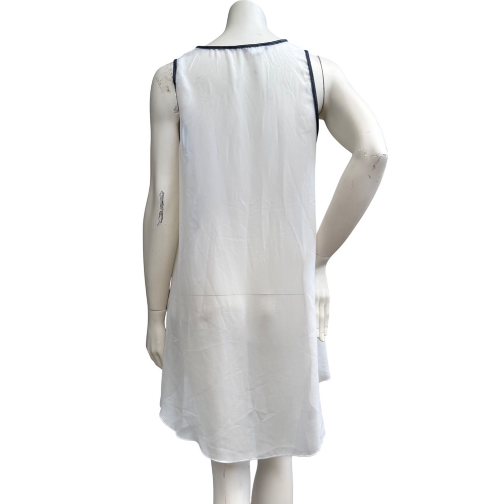 UK2LA Sleeveless High-Low Top Y2K Style Sheer White Navy Trim Boho Festival L - Picture 8 of 12